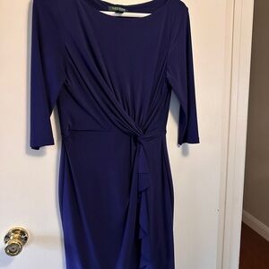 Ralph Lauren Blue Ruched Wrap Dress for Wedding Guest